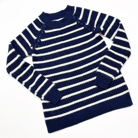 SO navy blue/white striped lace up knit sweater - Picture 1 of 5
